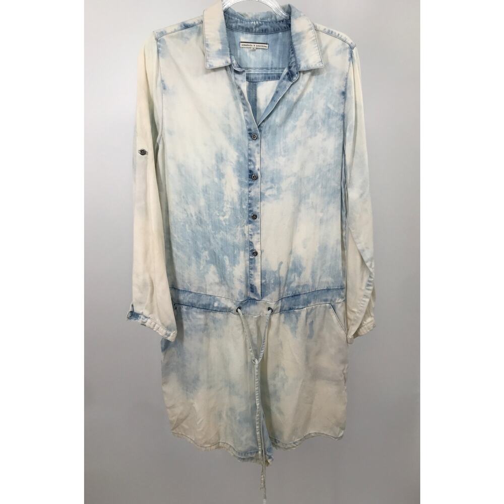 Standards & Practices Acid Wash Chambray Long Sleeve Romper L